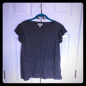 LOFT gray heather top with flutter sleeves